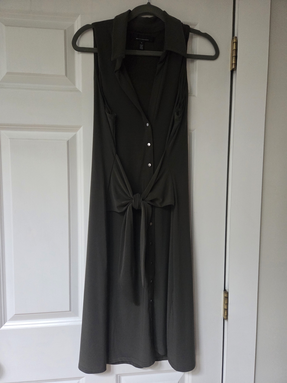 Weekday Olive-Green Sleeveless Tie-Waist Shirt Dress